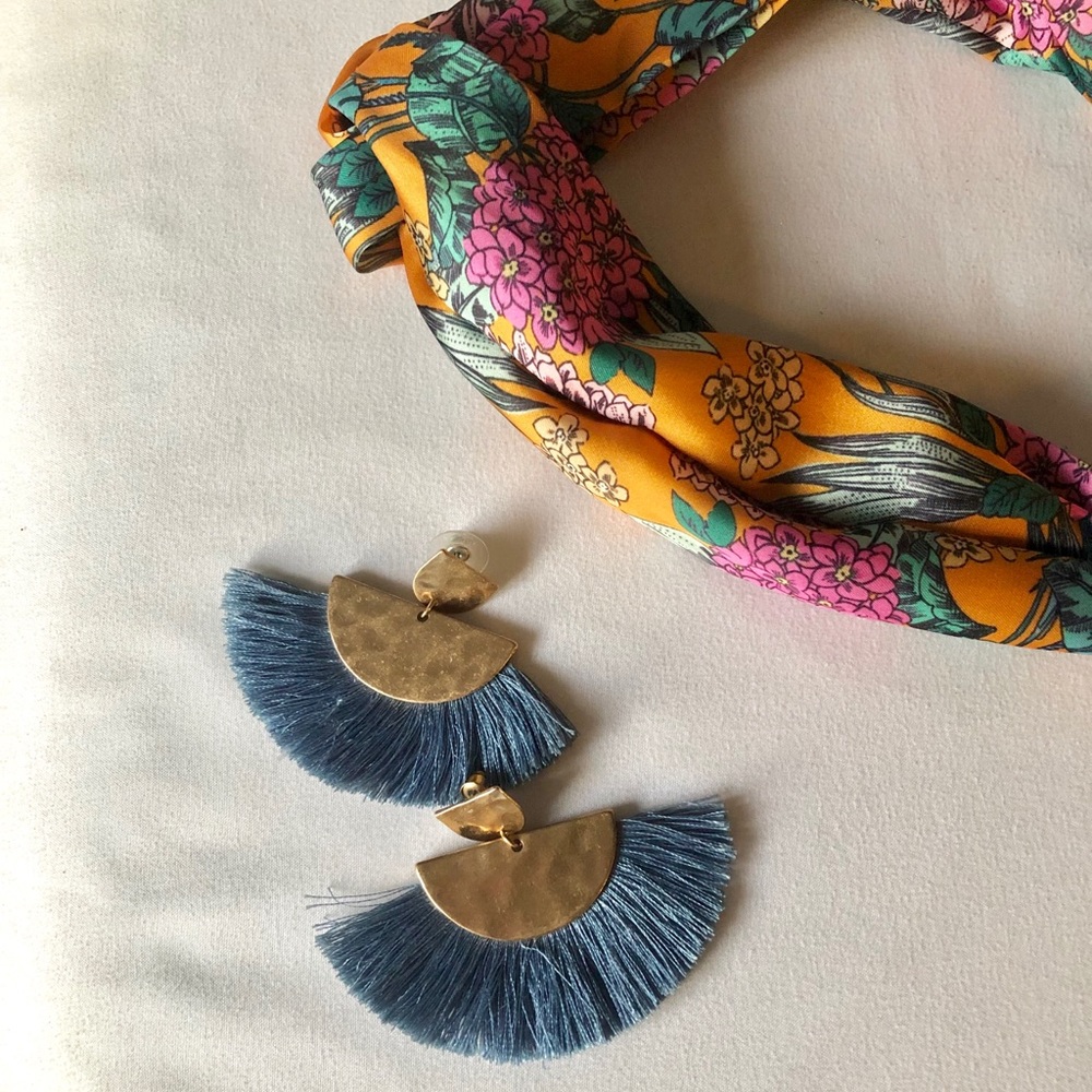 light blue tassel earrings